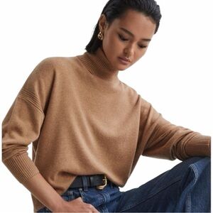 REISS Nova Camel Wool & Cashmere Blend Turtleneck Sweater Size S